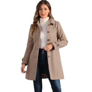 Winter Peter Pan Collar Mid-thigh A-line Single Breasted Pea Coat Taupe khaki